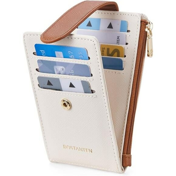 Bostanten RFID Leather Wallet Slim Bifold Card Holder with Zipper for Women - Picture 6 of 7